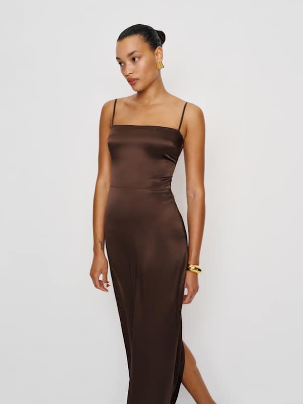 Petites Frankie Silk Dress - Cafe