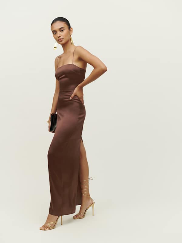 Petites Frankie Silk Dress - Cafe