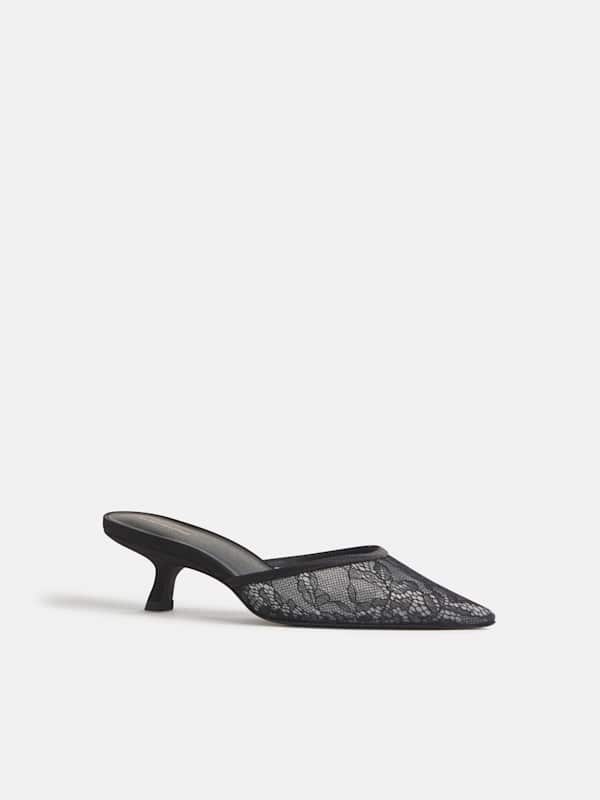 Wilda Kitten Mule - Black Lace