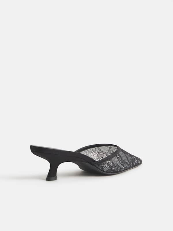 Wilda Kitten Mule - Black Lace