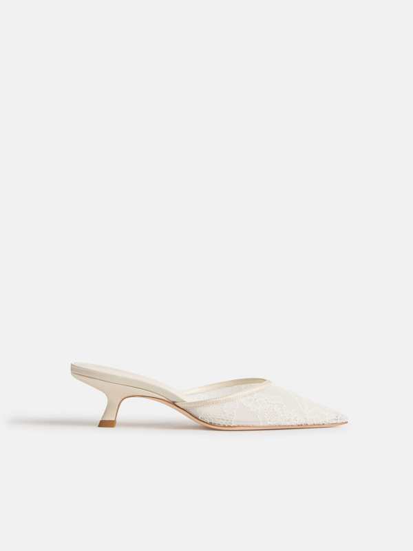 Wilda Kitten Mule - Ivory Lace