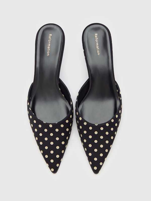 Wilda Kitten Mule - Polka Dot Satin