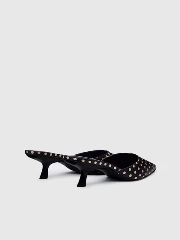 Wilda Kitten Mule - Polka Dot Satin