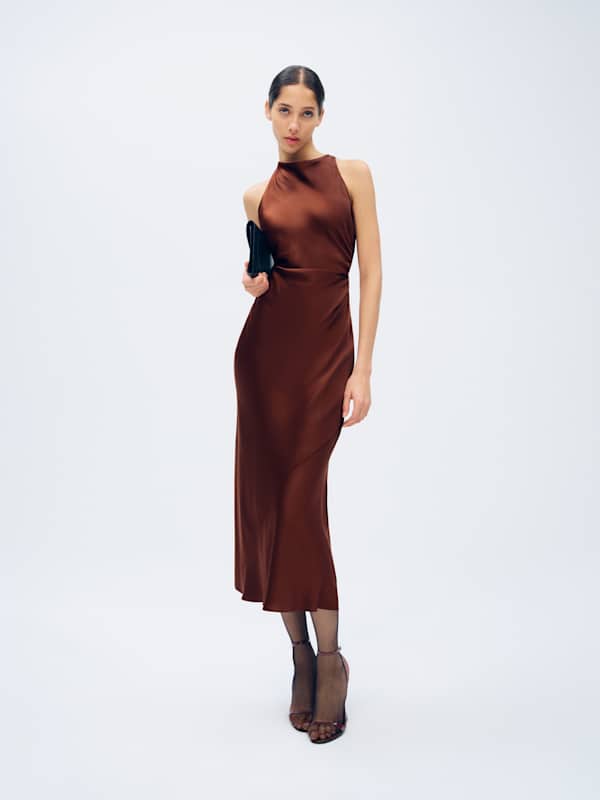 Casette Silk Dress - Mahogany