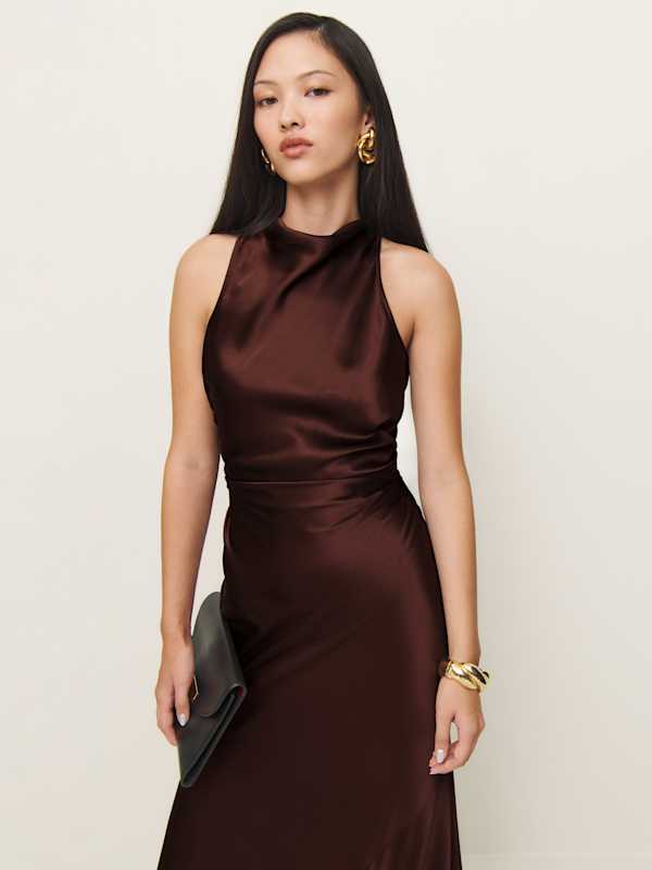 Casette Silk Dress - Mahogany