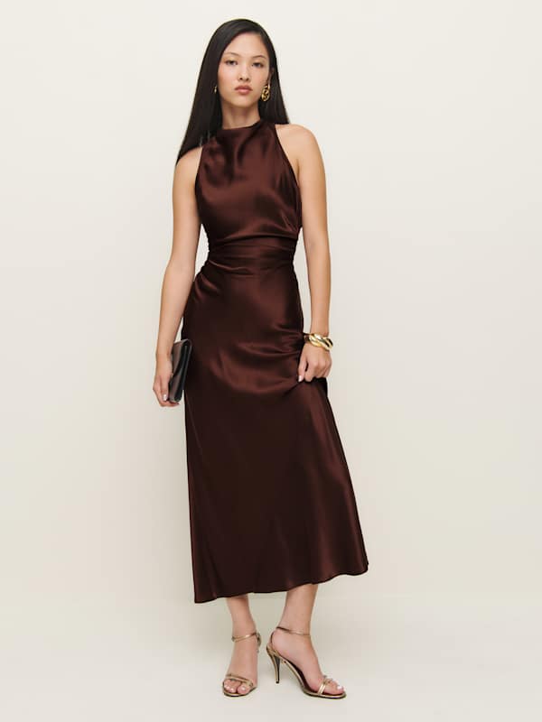 Casette Silk Dress - Mahogany
