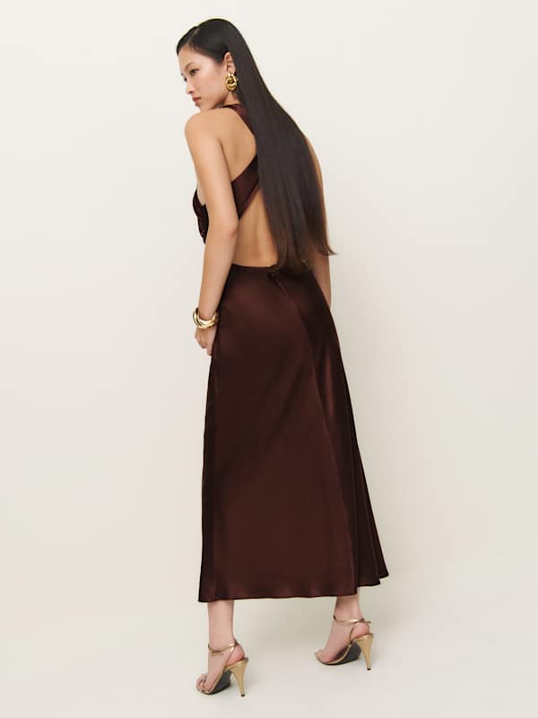 Casette Silk Dress - Mahogany