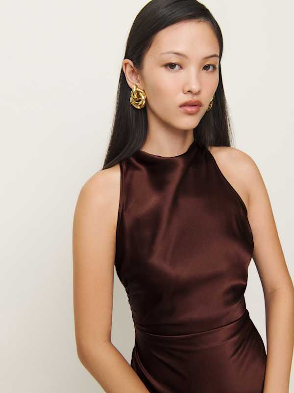 Casette Silk Dress - Mahogany