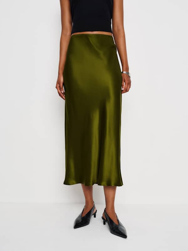 Layla Silk Skirt - Moss Garden