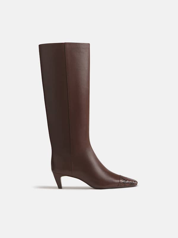 Remy Knee Boot - Espresso Leather Chocolate Snake