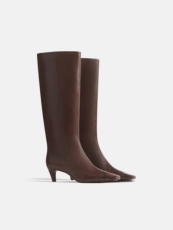 Remy Knee Boot - Espresso Leather Chocolate Snake