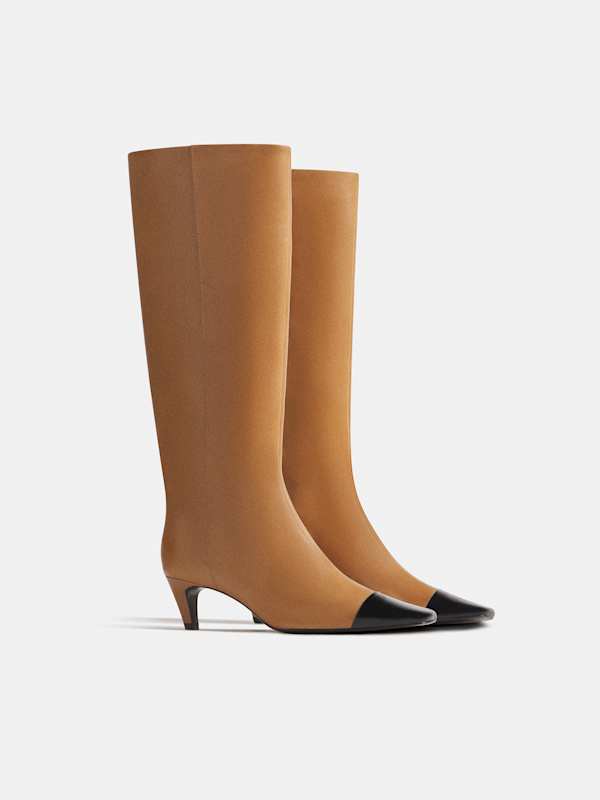Remy Knee Boot - Sandstorm Leather Black Patent