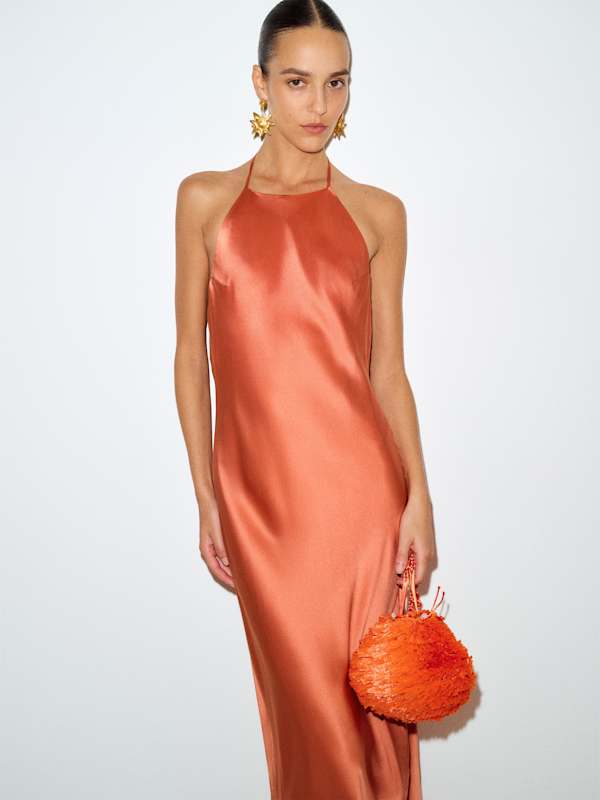 Jeany Silk Dress - Guava