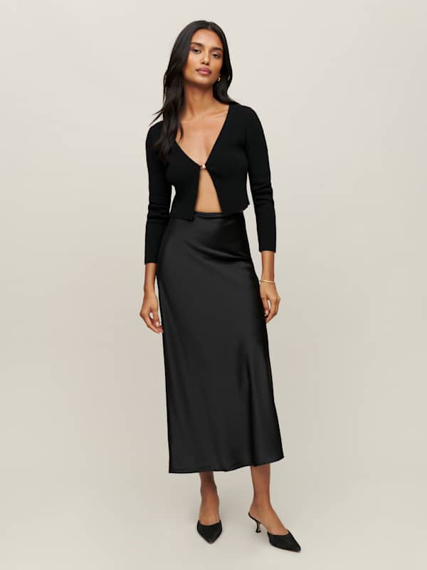 Petites Layla Silk Skirt - Black