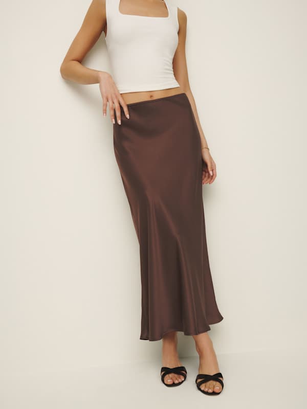Petites Layla Silk Skirt - Cafe