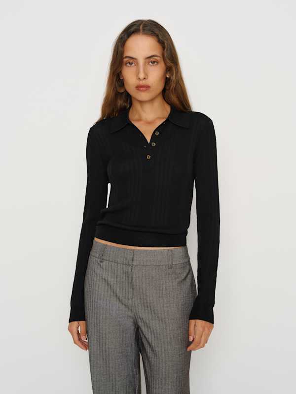 Hermia Regenerative Merino Polo - Black