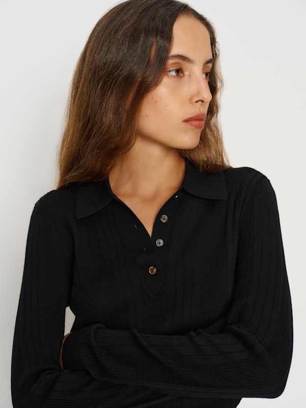 Hermia Regenerative Merino Polo - Black