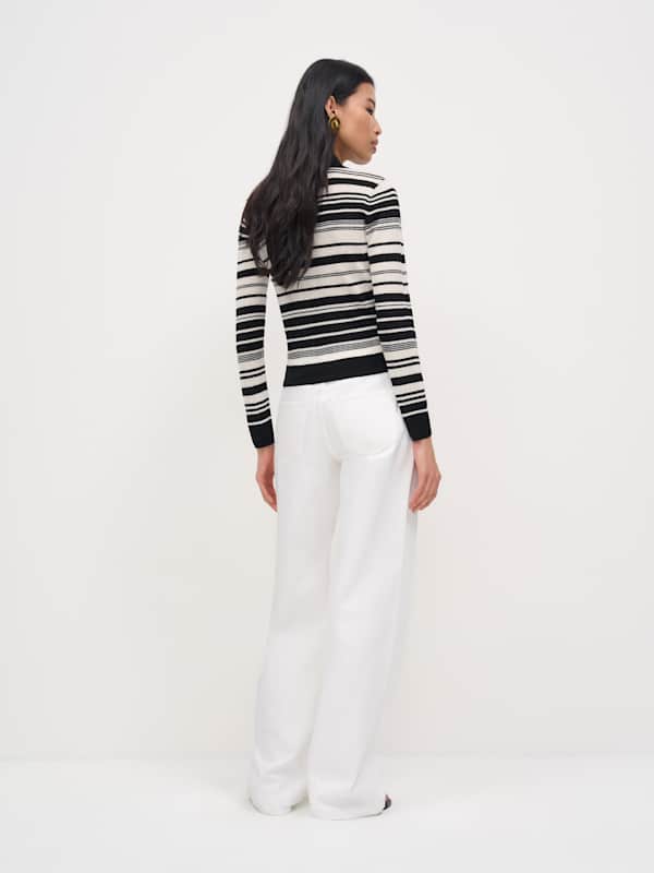 Hermia Regenerative Merino Polo - Black Cream Stripe