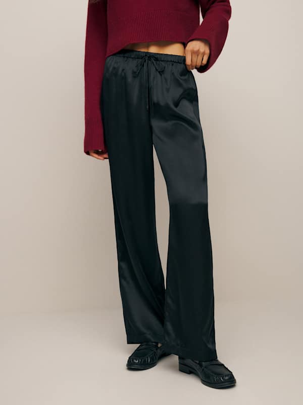 Petites Olina Silk Pant - Black