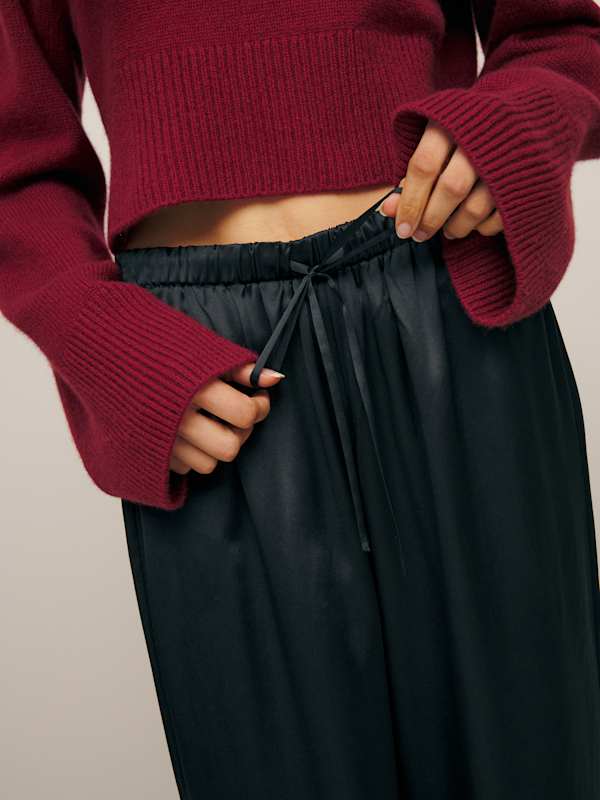 Petites Olina Silk Pant - Black