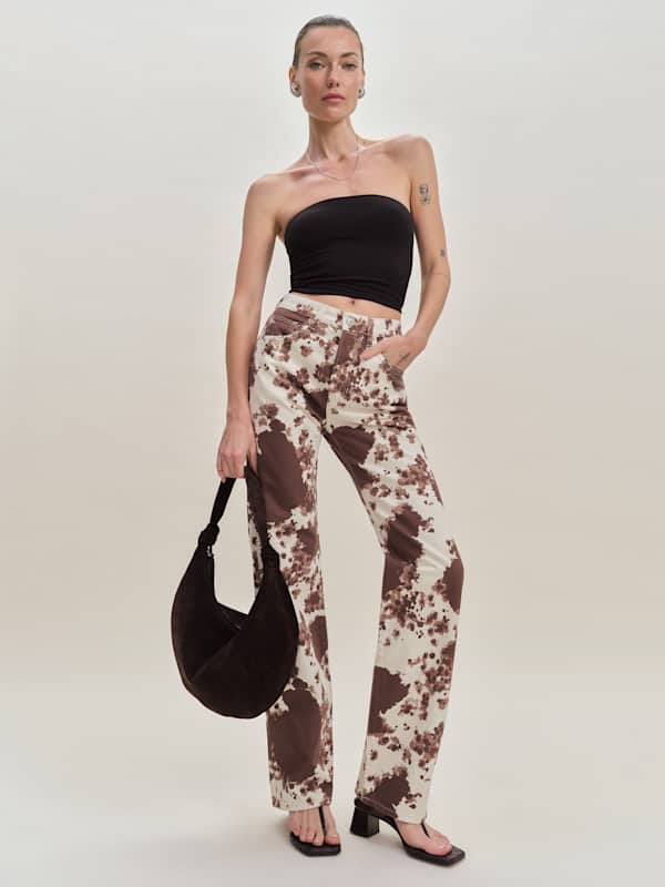 Val 90s Mid Rise Straight Jeans - Cowhide Print