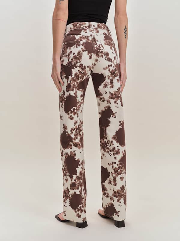 Val 90s Mid Rise Straight Jeans - Cowhide Print