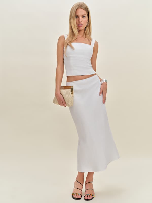 Layla Linen Skirt - White