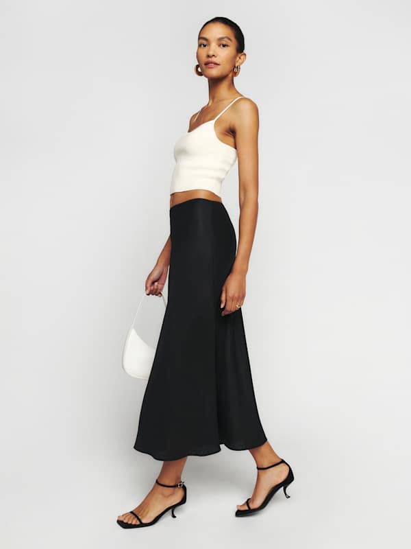 Petites Layla Linen Skirt - Black
