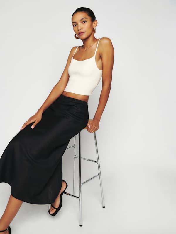 Petites Layla Linen Skirt - Black