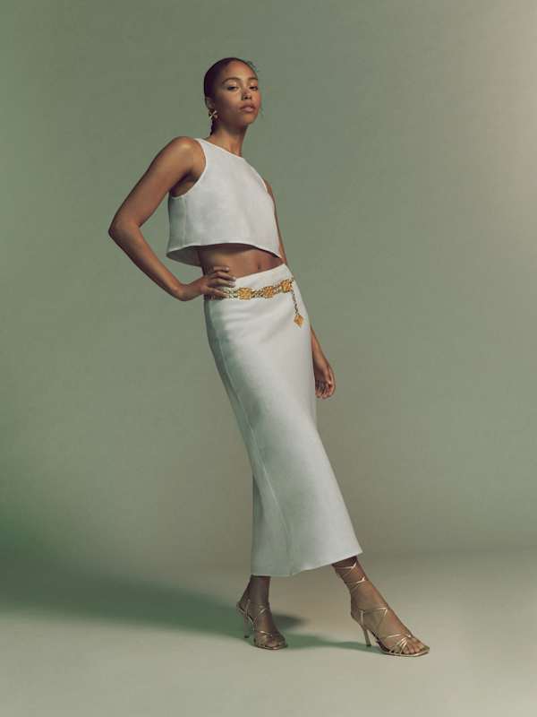 Petites Layla Linen Skirt - White