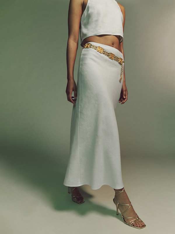 Petites Layla Linen Skirt - White