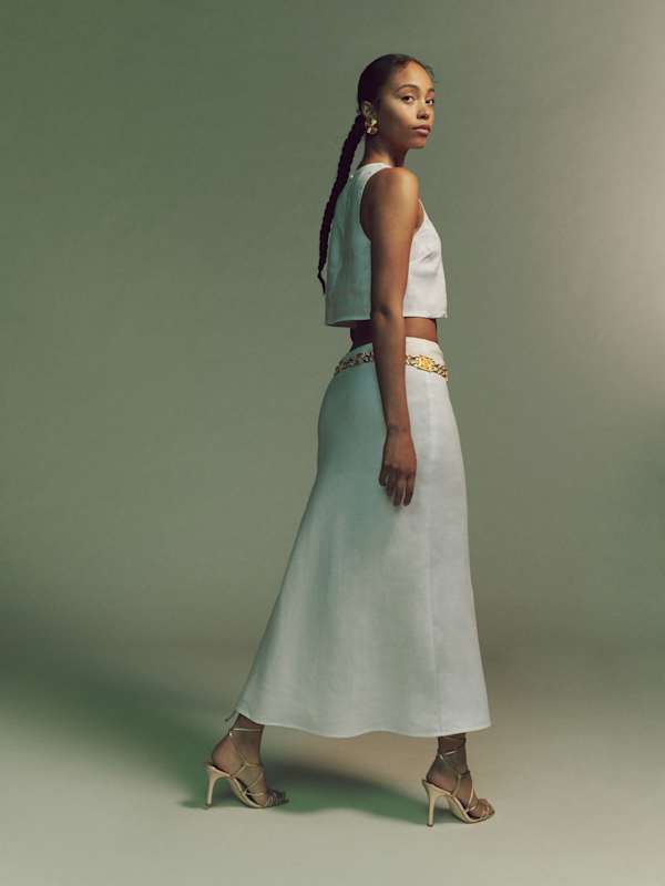 Petites Layla Linen Skirt - White