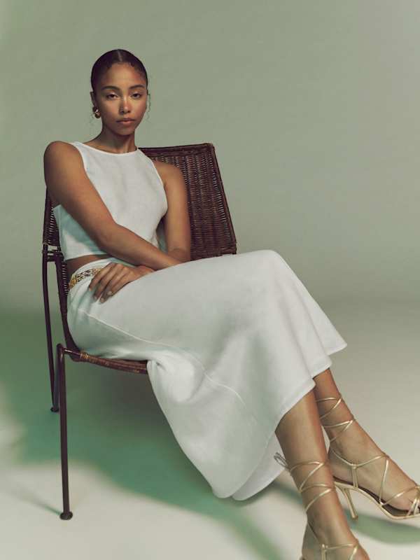 Petites Layla Linen Skirt - White