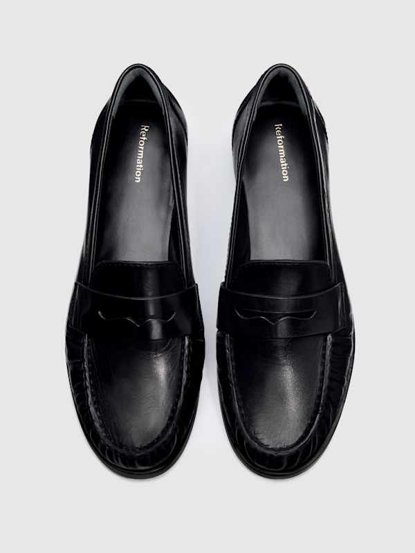 Ani Ruched Loafer - Black Leather