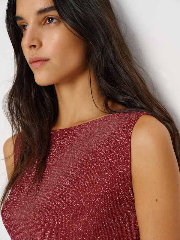 Dusk Knit Top - Red Sparkle Rib