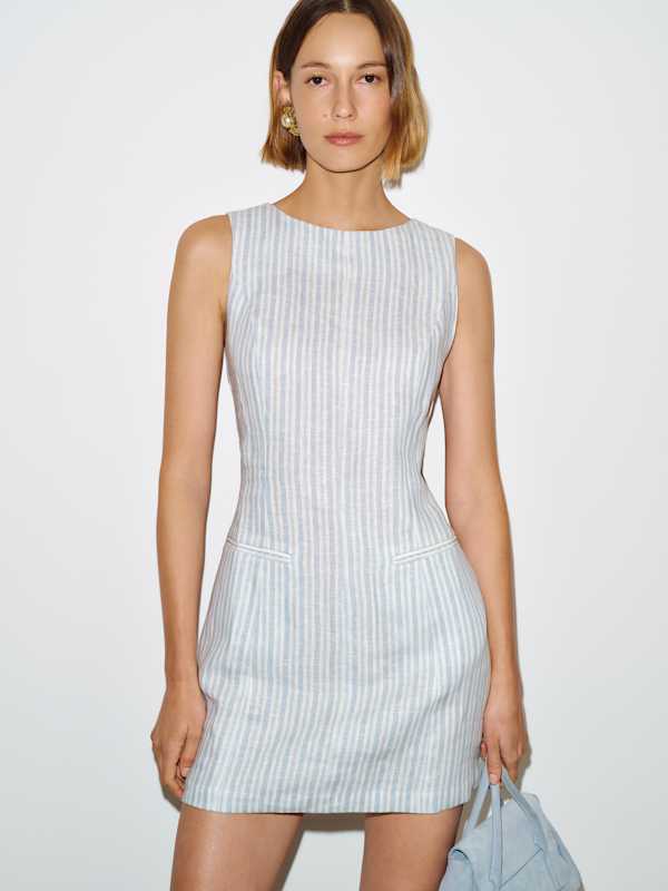 Citron Linen Dress - Calamari Stripe