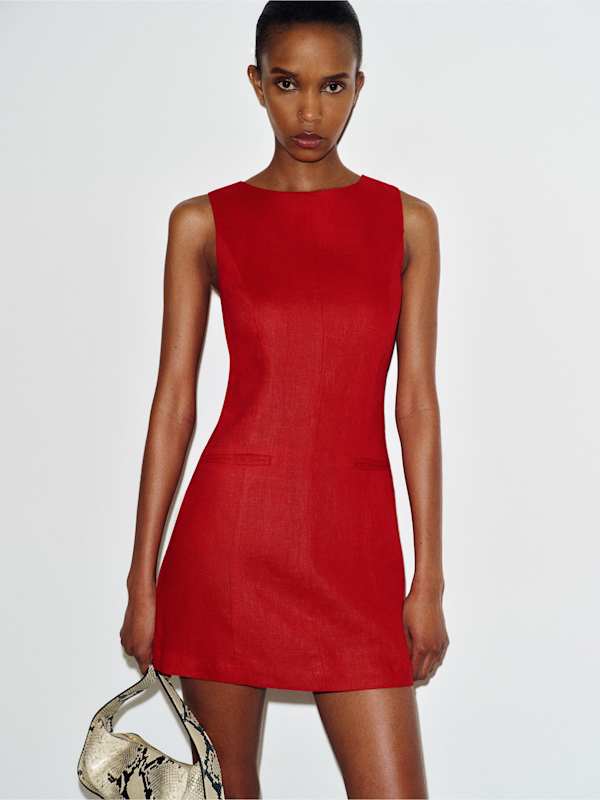 Citron Linen Dress - Lipstick