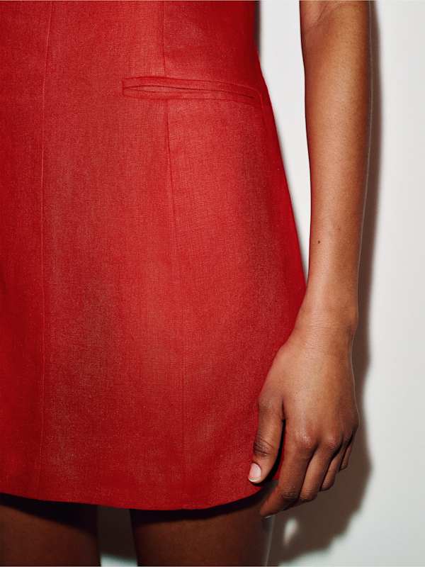 Citron Linen Dress - Lipstick