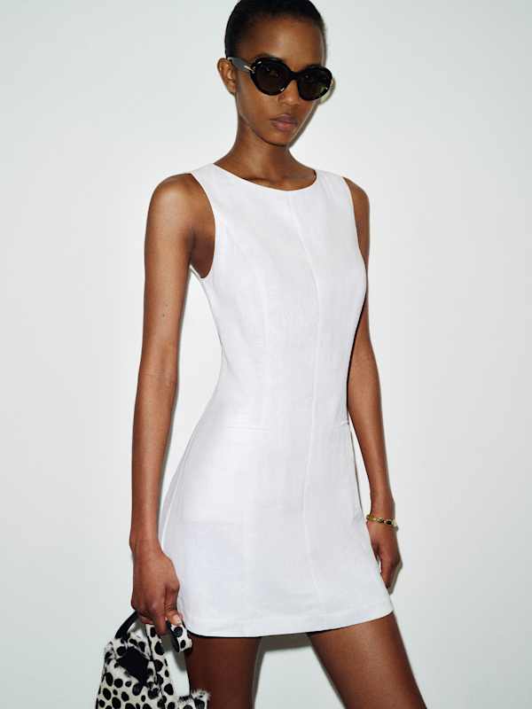 Citron Linen Dress - White