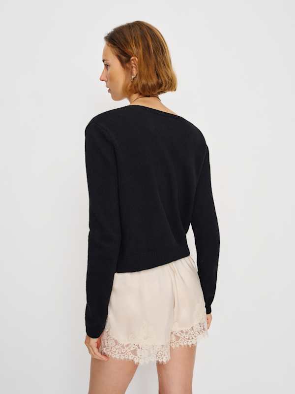 Clara Cashmere Crew Cardigan - Black
