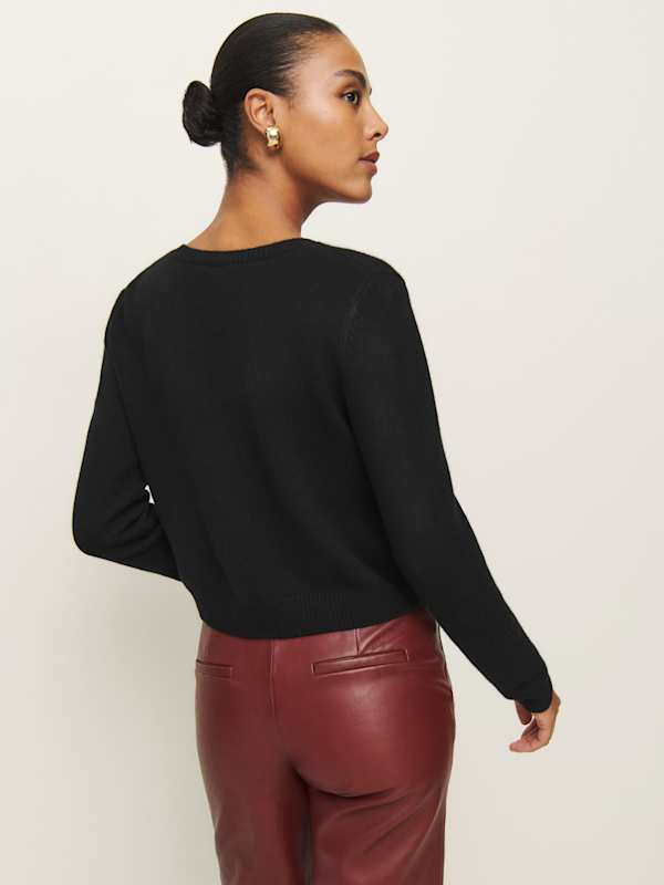 Clara Cashmere Crew Cardigan - Black Gold