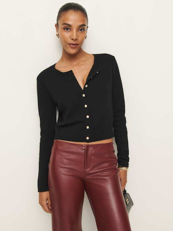 Clara Cashmere Crew Cardigan - Black Gold