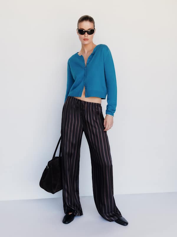 Clara Cashmere Crew Cardigan - Cerulean