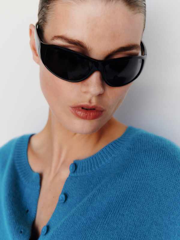 Clara Cashmere Crew Cardigan - Cerulean