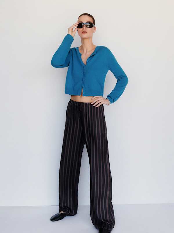 Clara Cashmere Crew Cardigan - Cerulean