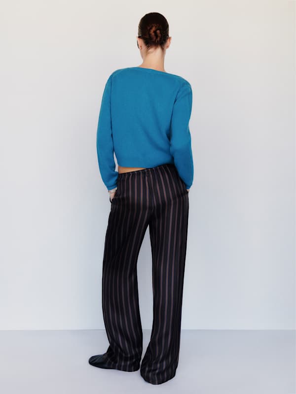 Clara Cashmere Crew Cardigan - Cerulean
