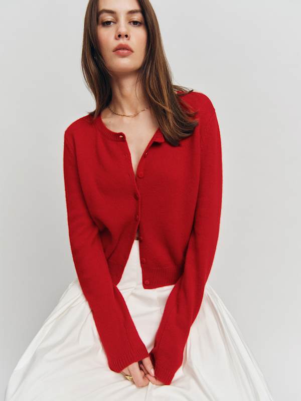 Clara Cashmere Crew Cardigan - Cherry