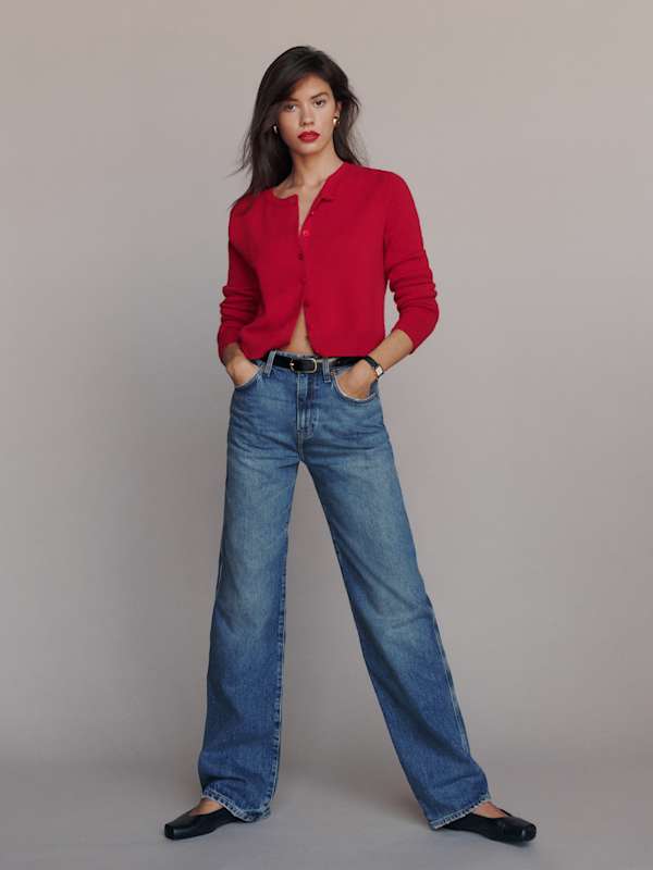 Clara Cashmere Crew Cardigan - Cherry