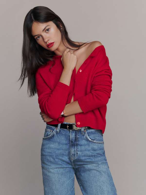 Clara Cashmere Crew Cardigan - Cherry