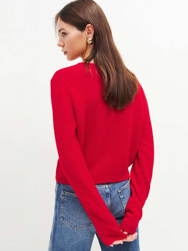 Clara Cashmere Crew Cardigan - Cherry